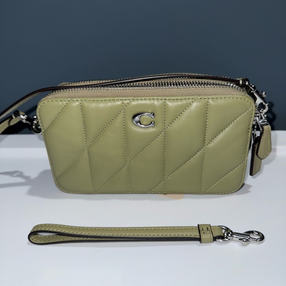 Coach ‘Kira’ Crossbody with Quilted & Wristlet Silver/Moss